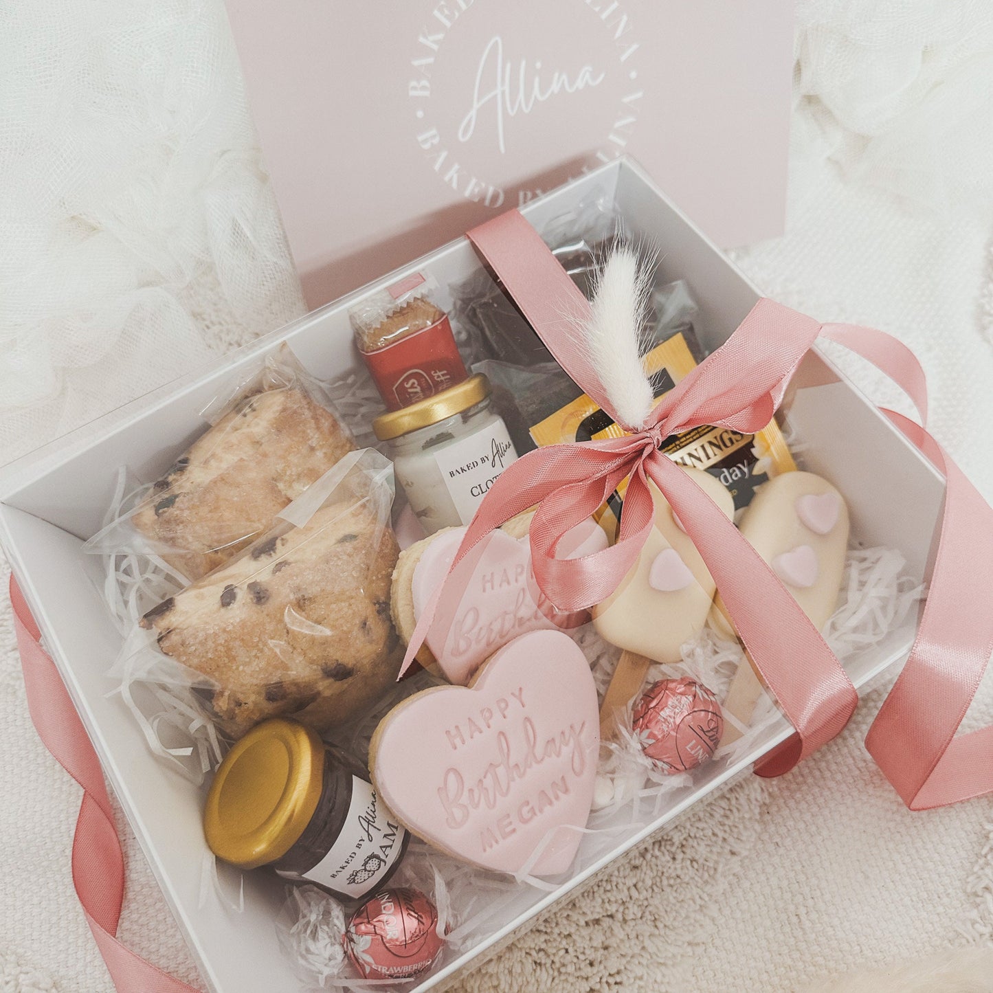 happy birthday afternoon tea hamper / Home made /Personalised Biscuits / Birthday / Brownie Hamper/ Afternoon tea hamper /sick leave gift