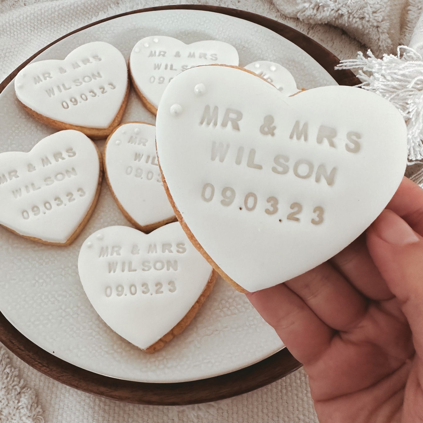 Sage Green Personalised Wedding favour biscuits with date|