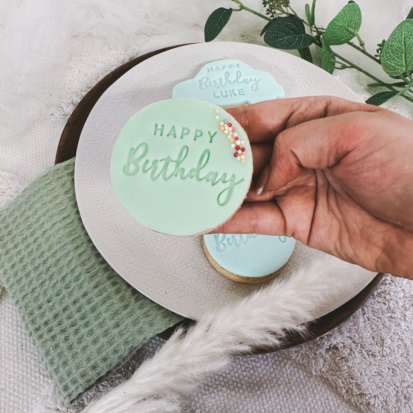Happy birthday personalised fondant biscuits, boys birthday biscuits |