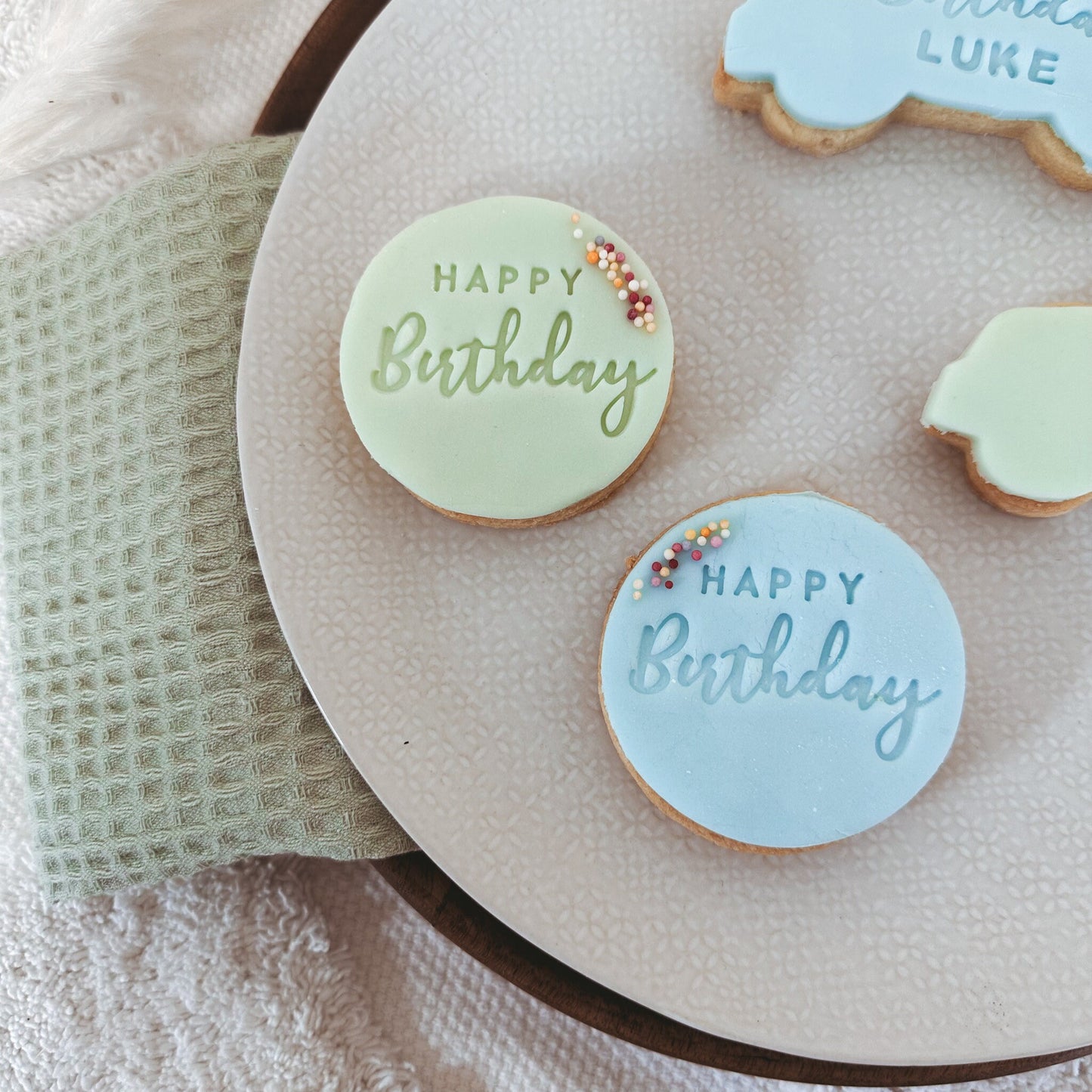 Happy birthday personalised fondant biscuits, boys birthday biscuits |