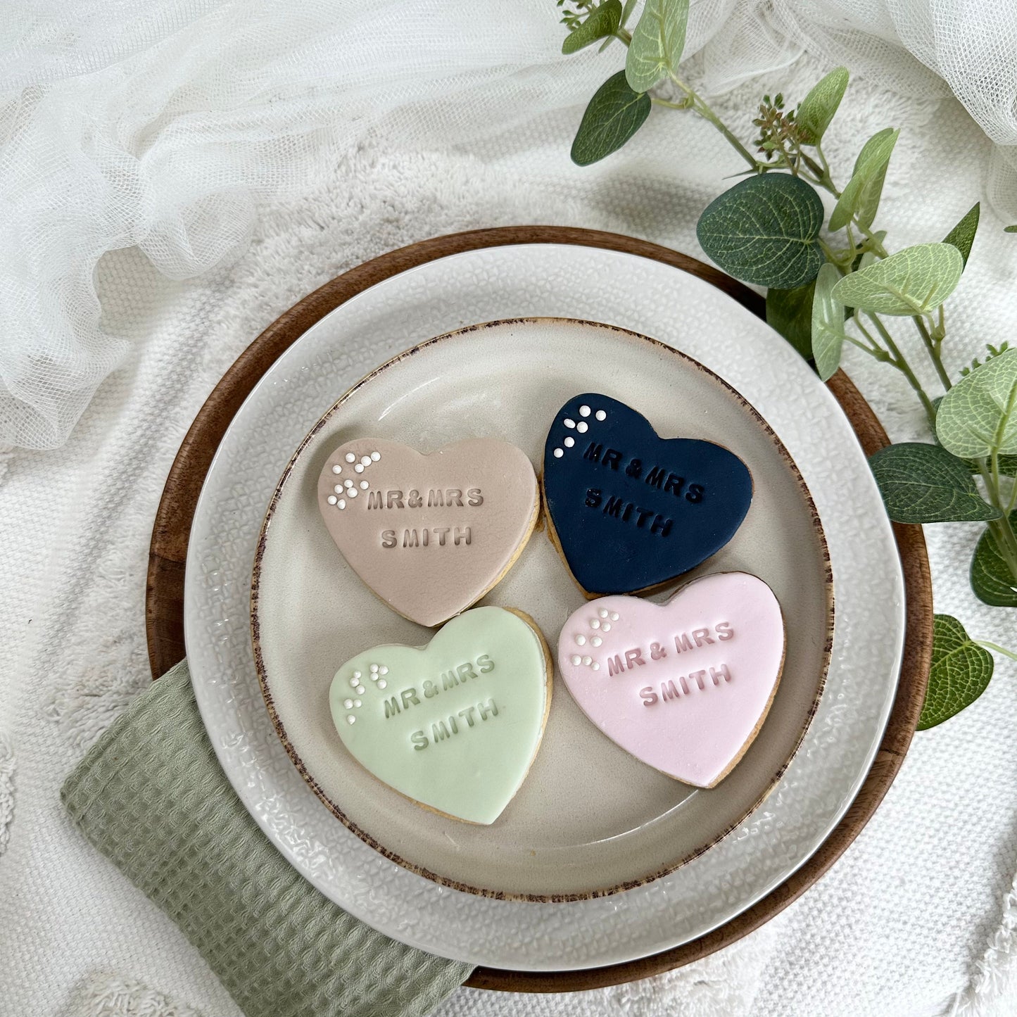 Navy Personalised Wedding favour biscuits with date