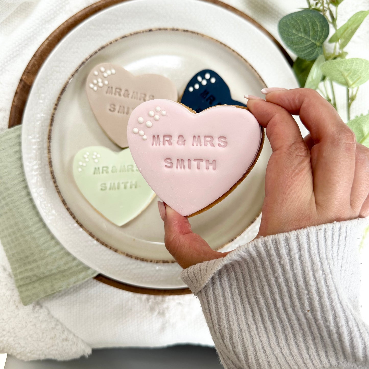 Navy Personalised Wedding favour biscuits with date