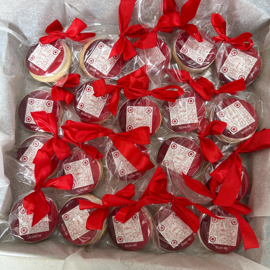 QR code biscuits | Logo Branded Corporate Biscuits|Bespoke Iced Biscuits for Corporate Events and Meetings|PR gifting favours