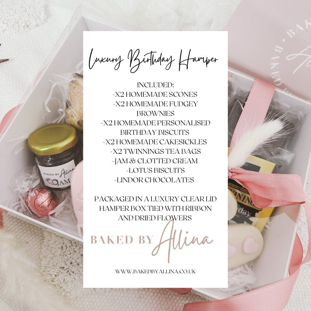 happy birthday afternoon tea hamper / Home made /Personalised Biscuits / Birthday / Brownie Hamper/ Afternoon tea hamper /sick leave gift