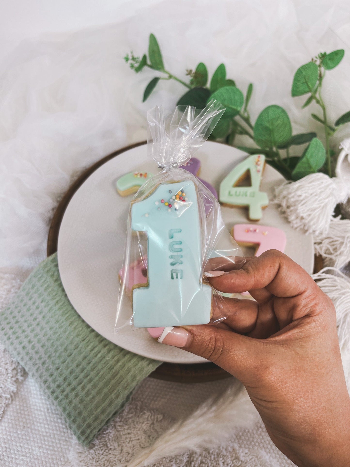 Personalised Number 1 shape biscuits , Birthday biscuits , baby shower, birthday party biscuit favours ,
